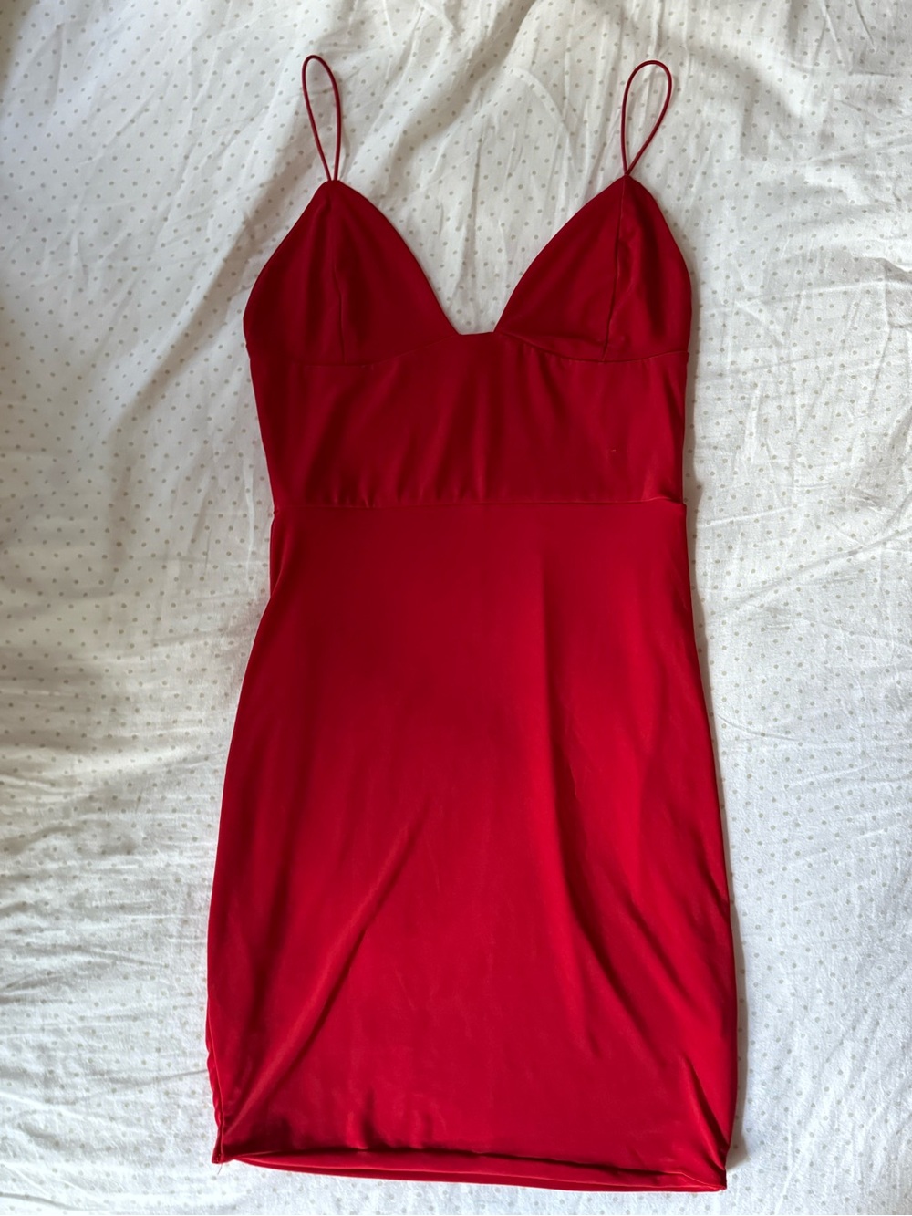Red Spaghetti-Strap Mini Dress with V-Neck